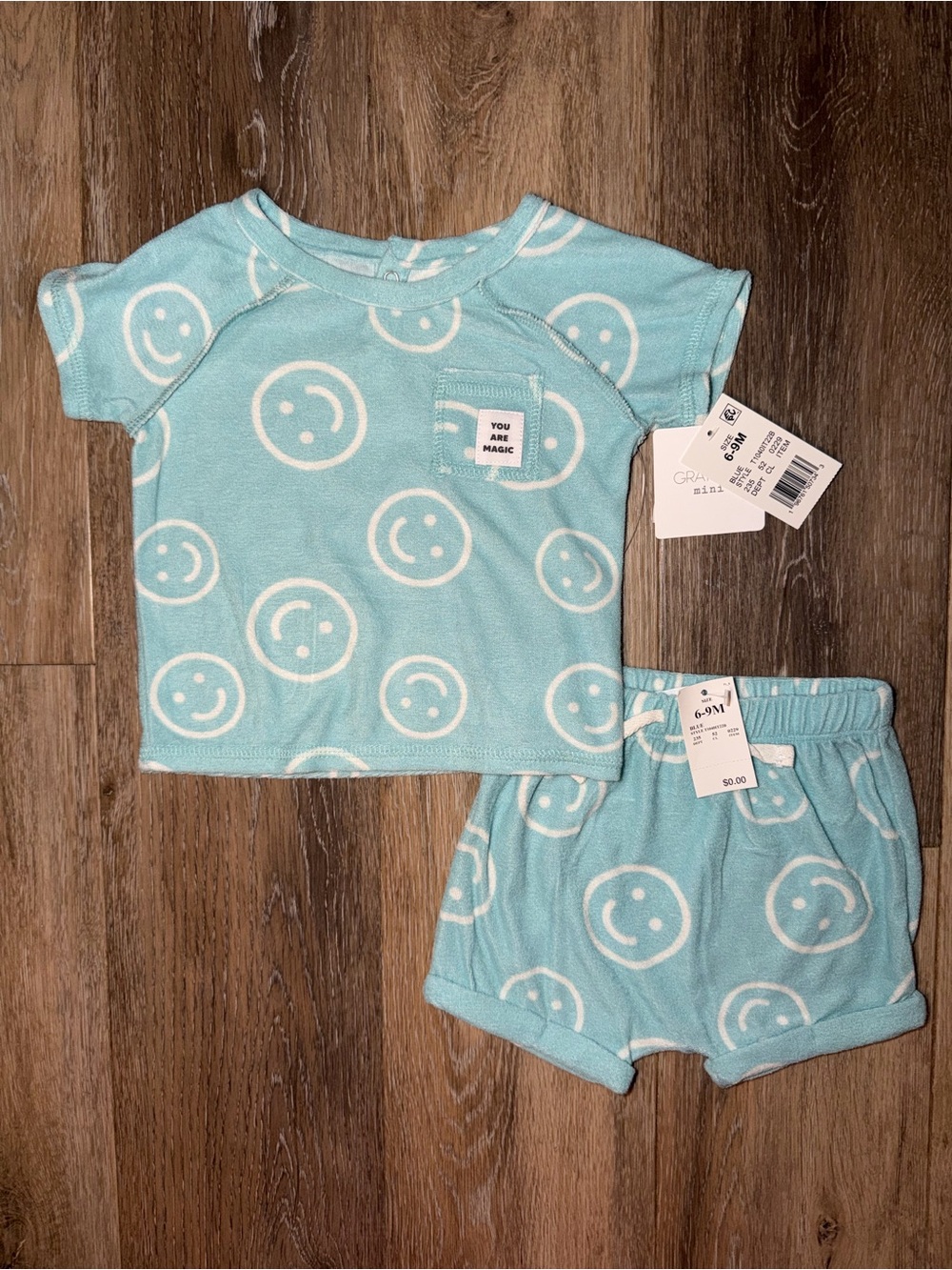 NWT Grayson Mini Baby Teal Smiley Face TerryCloth Outfit